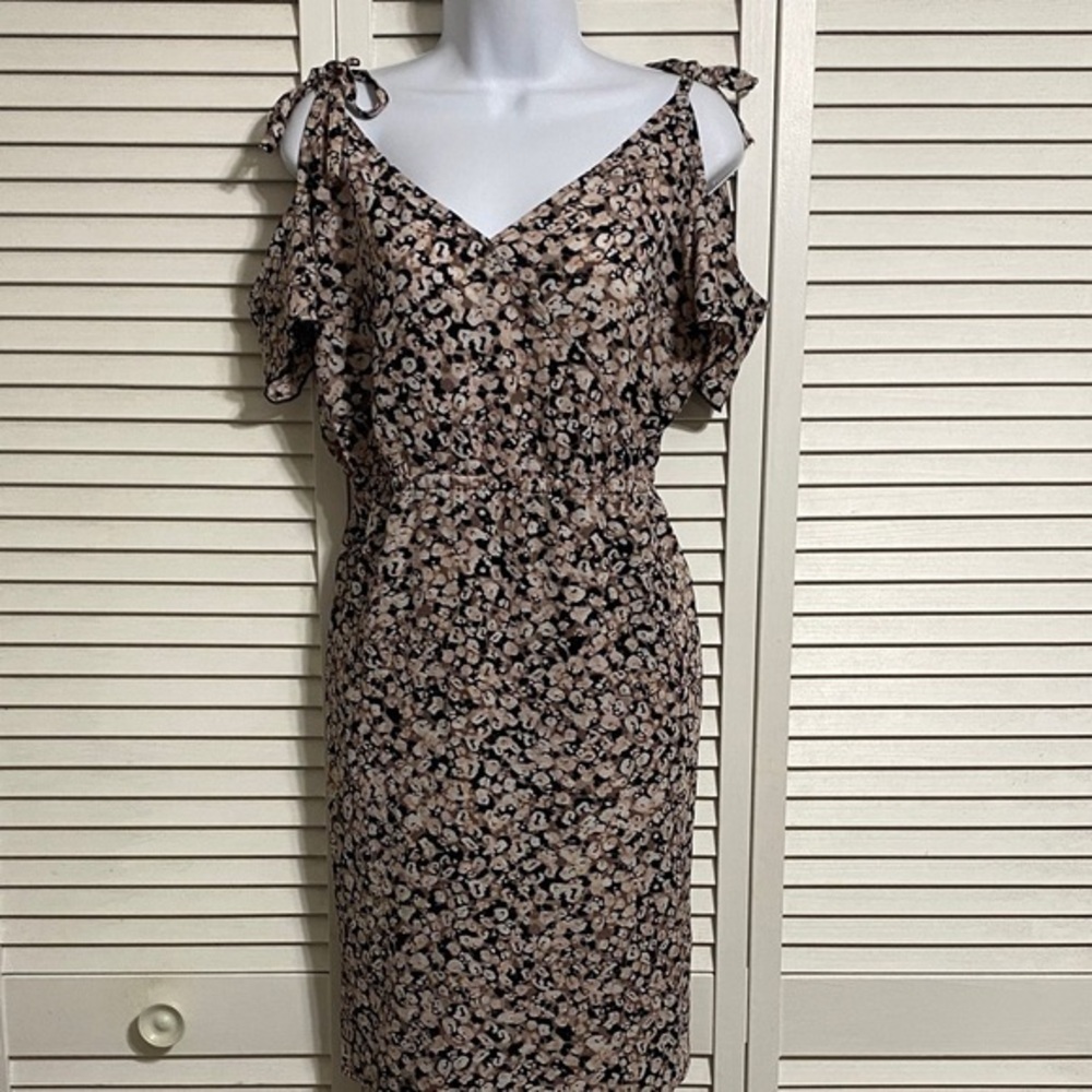 Libby Edelman Black and Brown Cold Shoulder Midi Dress